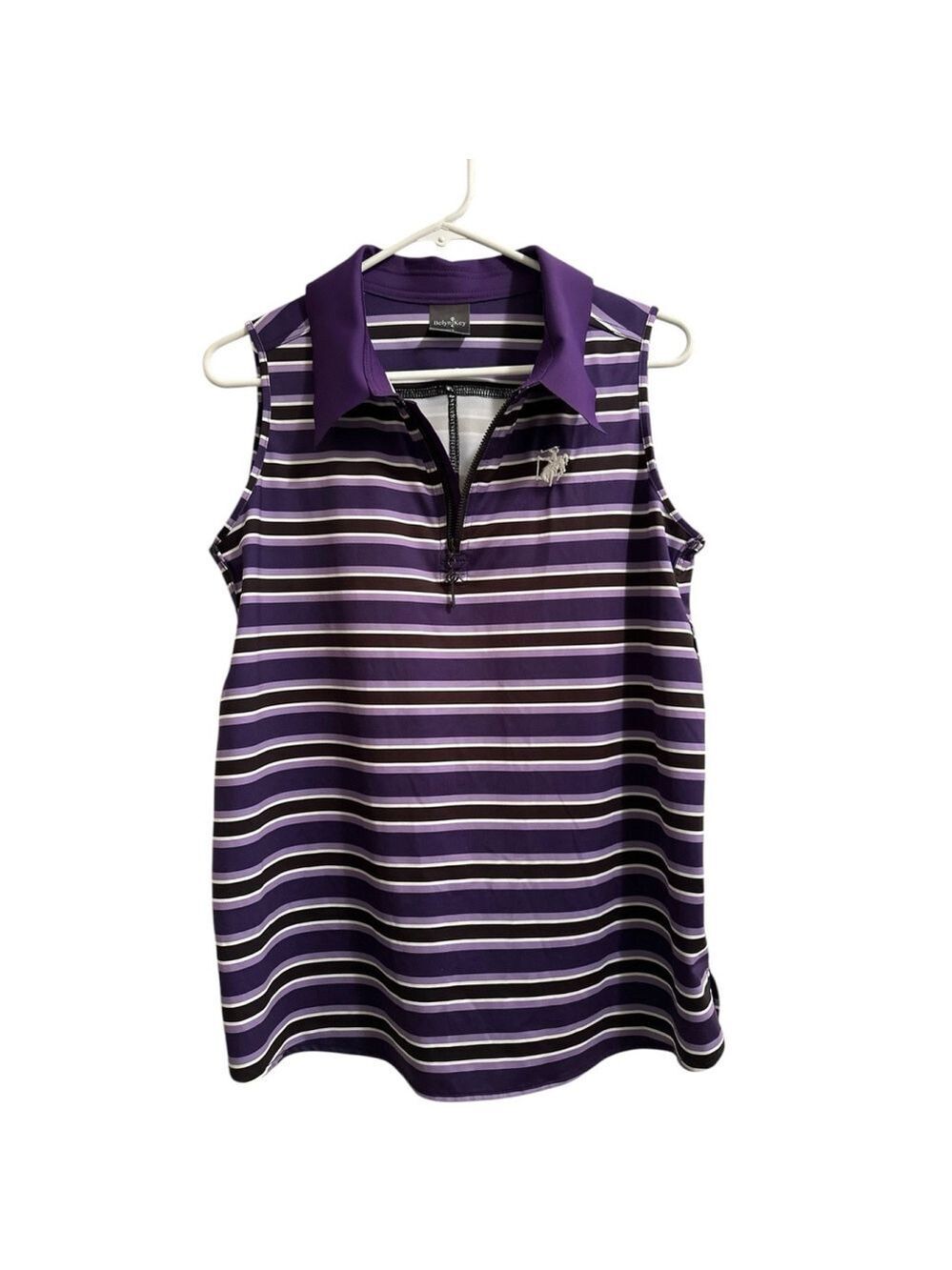 Belyn Key Shirt Womens L Purple Sleeveless Golf Tennis Pickleball Zip Pullover